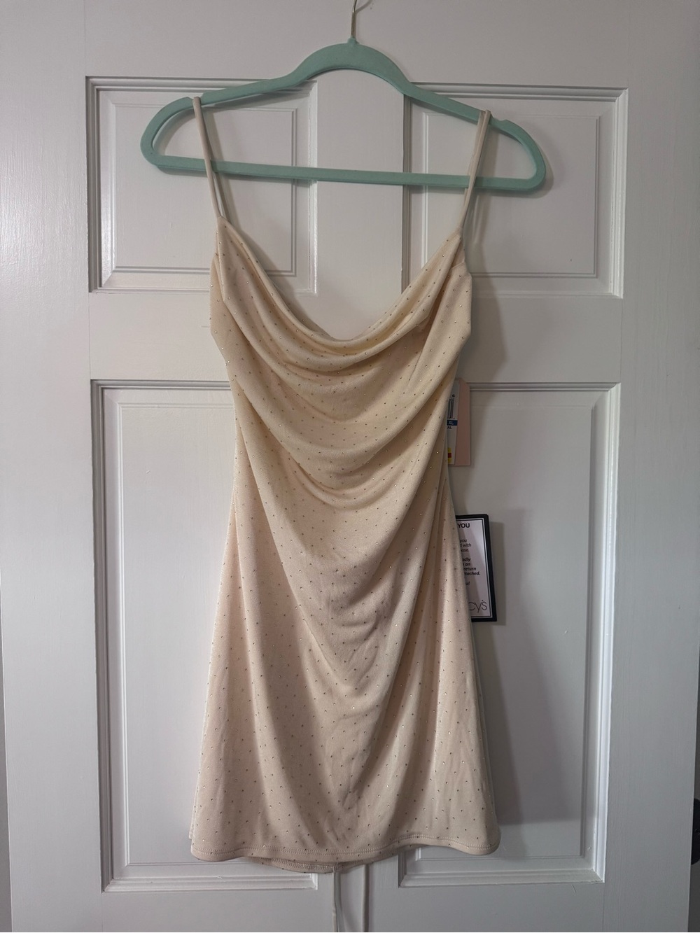 City Studio Cream Cowl Neck Mini Dress with Sparkle